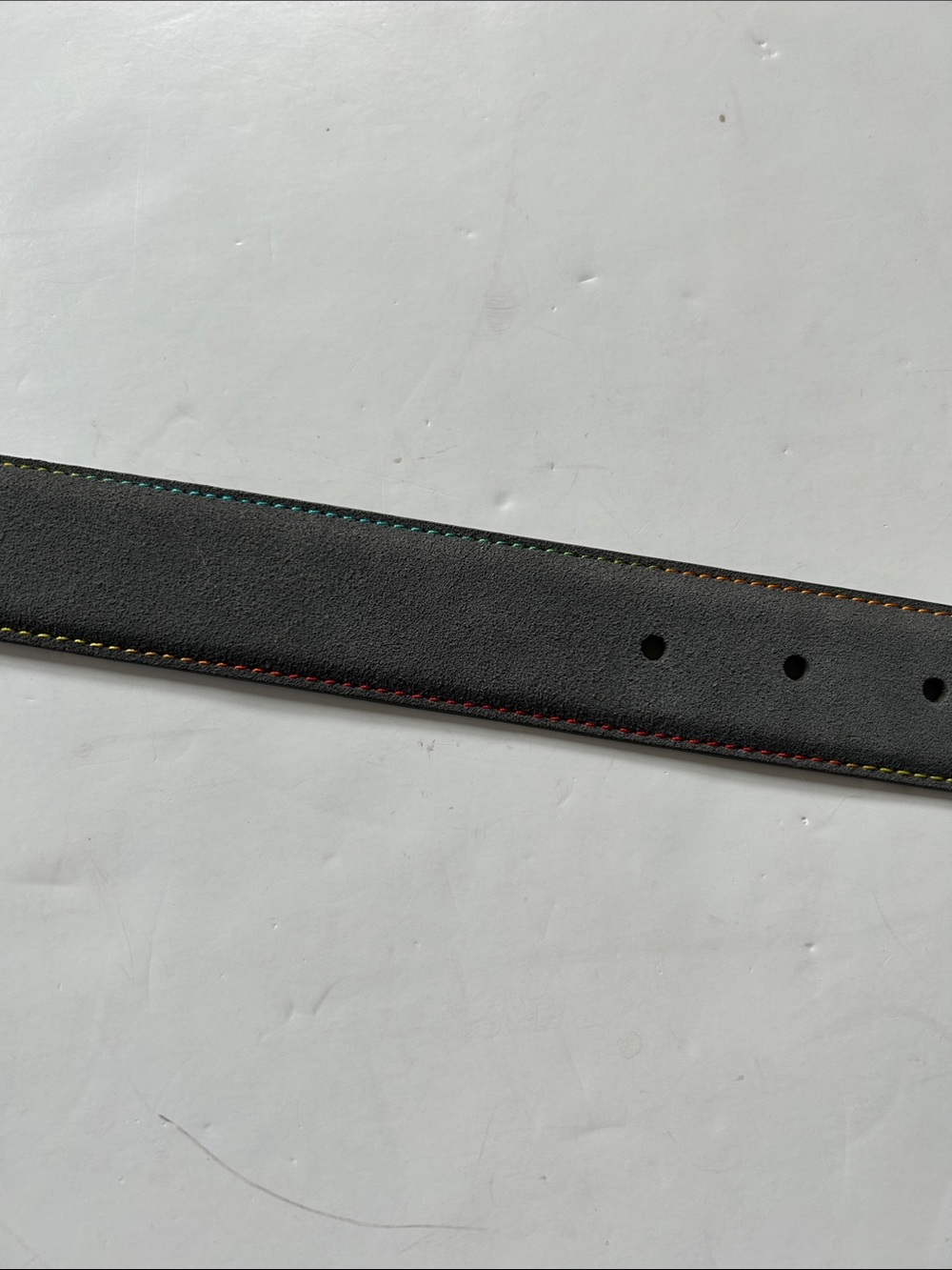 Robert Graham Gray Leather Suede Belt with Green & Orange Stitching sz 34 - Picture 7 of 8
